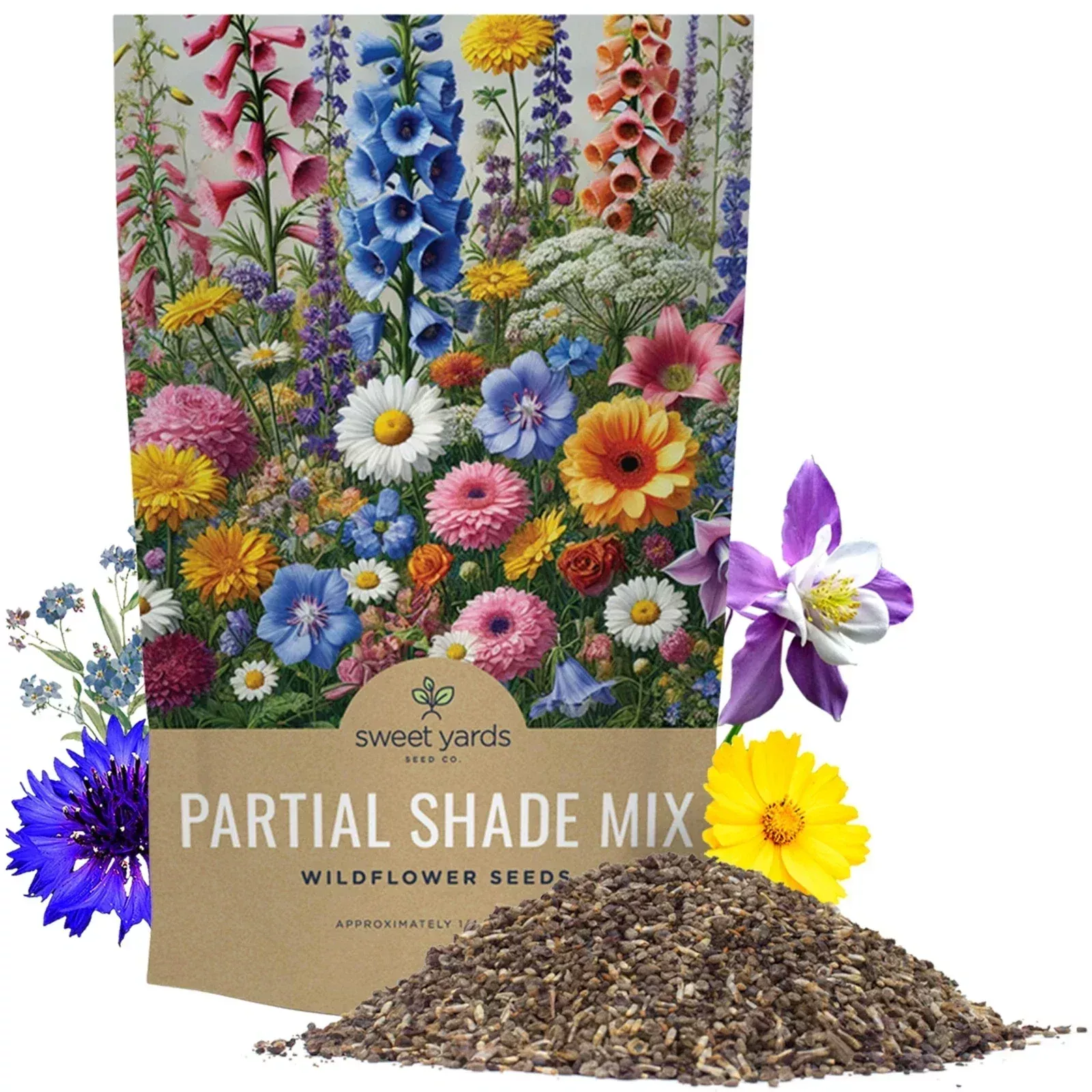 Bulk Wildflower Seeds 1 /4 Pound Partial Shade Mix - 30,000 Annual & Perennial Seeds