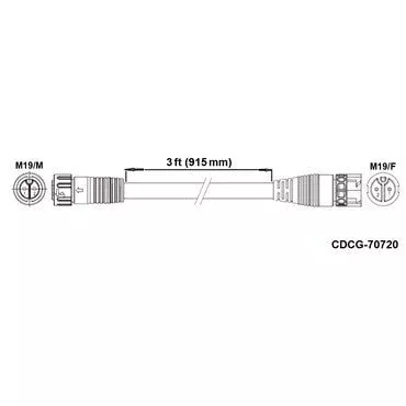 Fluence DC Extension Cable 3ft – M19 Push-Lock Connector