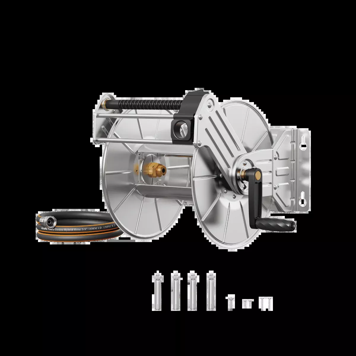 Giraffe Tools Wall Mounted Hose Reel, Stainless Steel