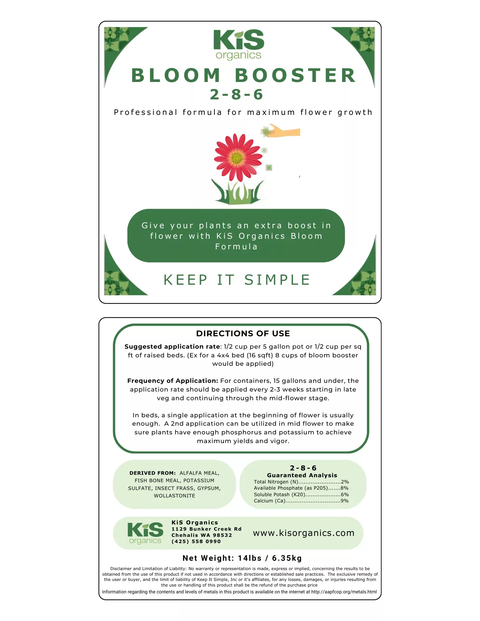 KiS Organics Large Bloom Booster 2-8-6